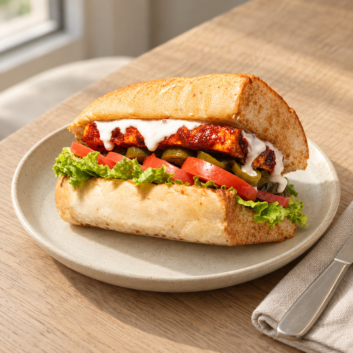 Tangy Cheese Paneer Steak Sandwich
