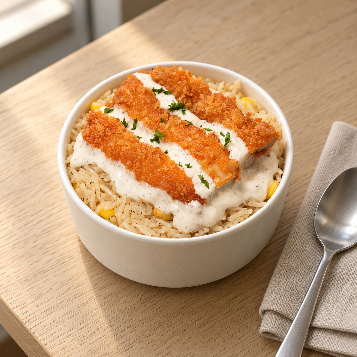 Creamy Fried Chicken Rice Bowl